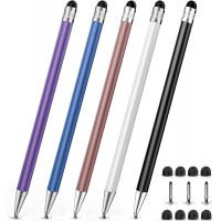 5 PCS Stylus, Stylus Pens for Touchscreens, 2-in-1 High Sensitivity & Precision for iPhone, Ipad, Android, Chromebook, Compatible with All Touch Screen(5 Stylus Pen + 11 Tips)