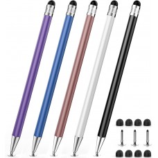 5 PCS Stylus, Stylus Pens for Touchscreens, 2-in-1 High Sensitivity & Precision for iPhone, Ipad, Android, Chromebook, Compatible with All Touch Screen(5 Stylus Pen + 11 Tips)